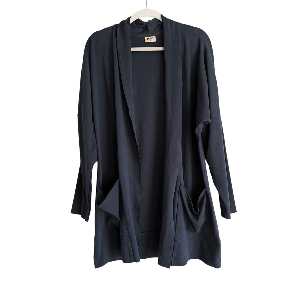 Pact Organic Cotton Blue Airplane Wrap Shawl‎ Open Front Cardigan Women's M/L
